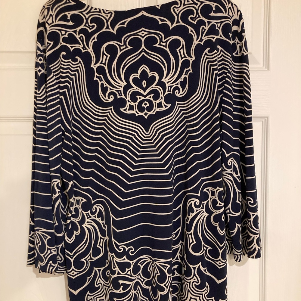 JM Collection Navy and Cream Embellished Top